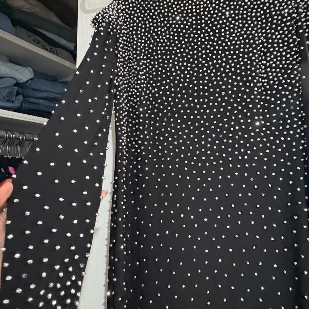 Xscape Black Long Sleeve Beaded Dress - Picture 2 of 4